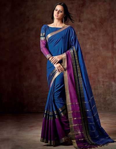 Charmi Marlin Blue Cotton Saree