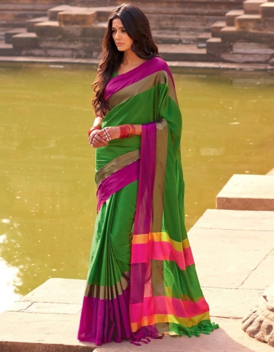 Aangi Holy Green Festive Wear Cotton Saree