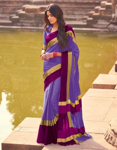 Aangi Soft Lavender Festive WearCotton Saree