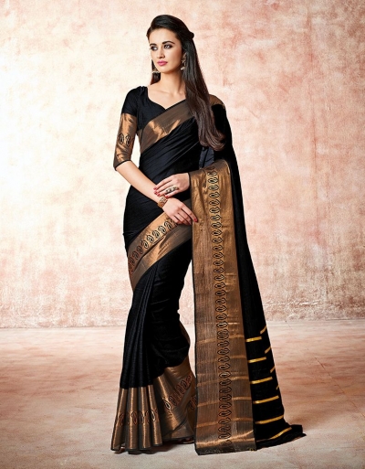 Maarit Smoky Black Cotton Saree