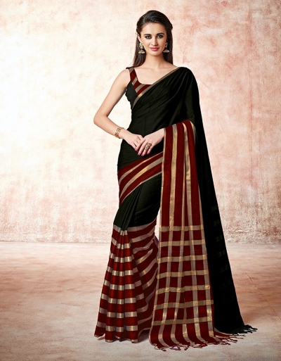 Santana mica black Cotton Saree