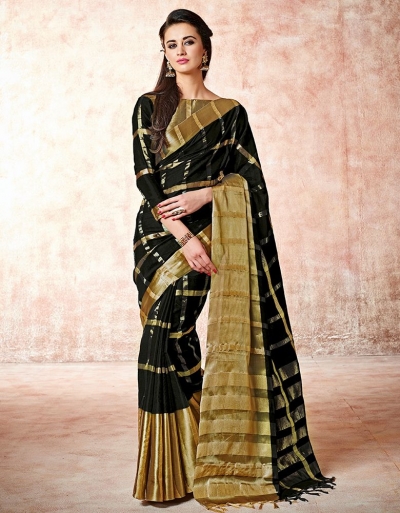 Aashi Smoky Black Cotton Saree