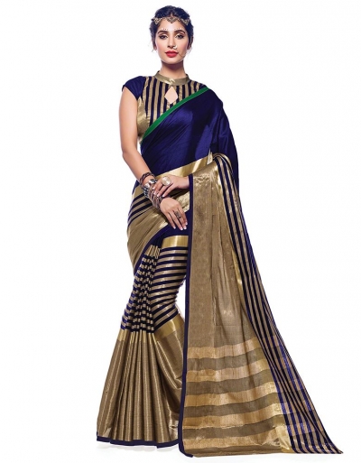 Ora Symphony Blue Designer Wear Cotton Saree