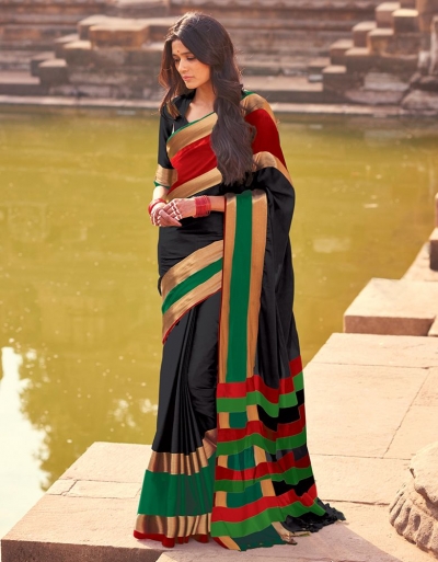 Aangi Plus Black Cotton Wear Sarees