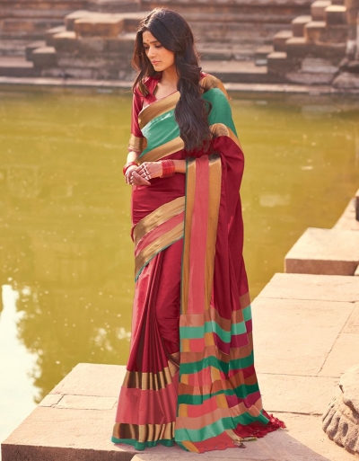 Aangi Plus Red Cotton Wear Sarees