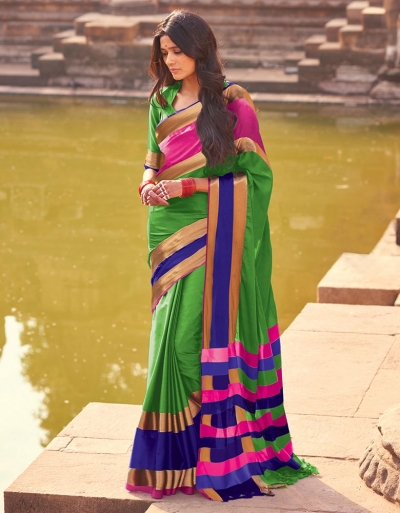 Aangi Plus Green Cotton Wear Sarees