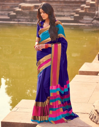 Aangi Plus Dark Blue Cotton Wear Sarees