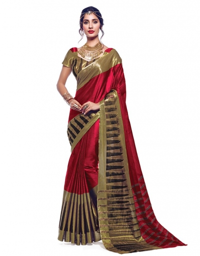 Shinat Currant Red Designer Wear Cotton Saree