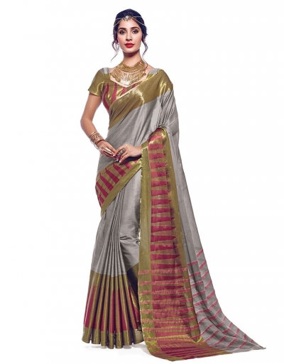 Shinat Ash Grey Designer Wear Cotton Saree