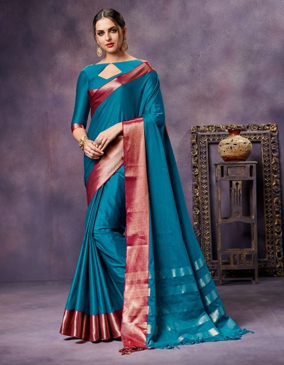 Nimmi Peacock Blue Cotton Saree