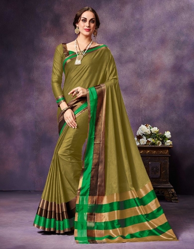 Mysha Turf Yellow Festive Wear Cotton Saree