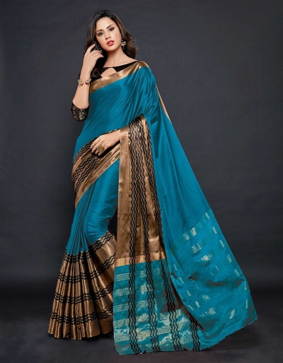 Zehra Prime  Peacock Blue Festive wear Cotton Saree