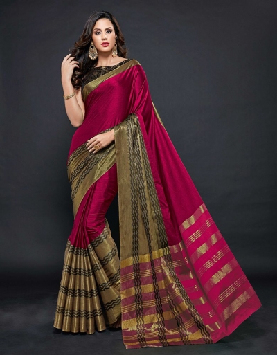 Zehra Prime  Ruby Pink Festive wear Cotton Saree