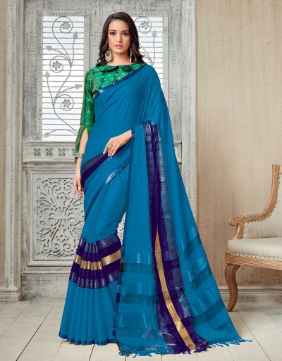 Kasmira Prime Marine Blue Festive wear Cotton Saree