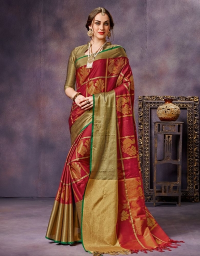 Swarna Flaming Red Cotton Saree