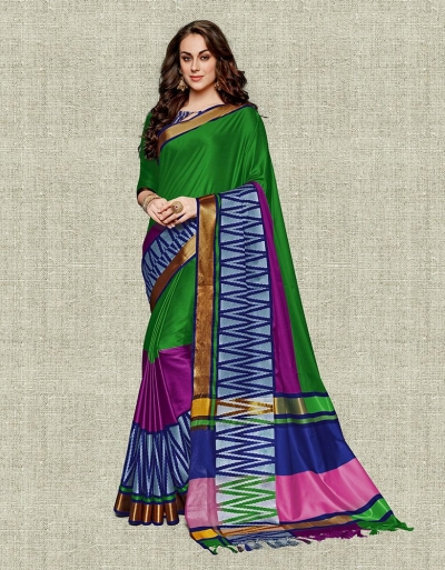 Noor Lush Green Festive wear Cotton Saree