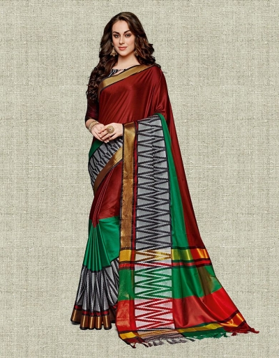 Noor Currant Red Festive wear Cotton Saree