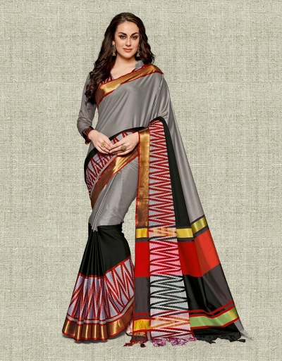 Noor Ash Grey Festive wear Cotton Saree