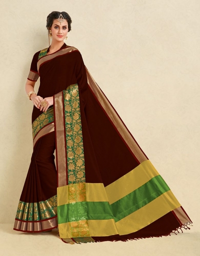 Arianna Coffee Brown Cotton Designer Saree