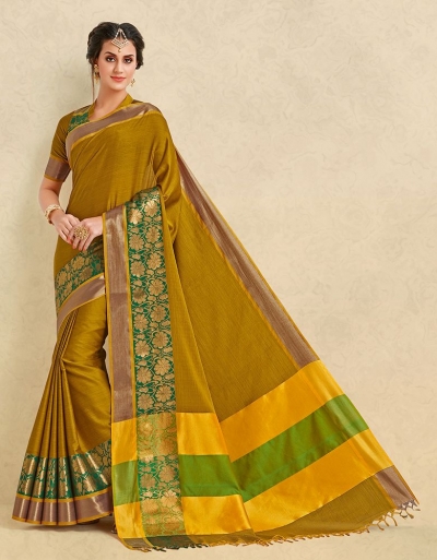 Arianna Mustard Yellow Cotton Designer Saree