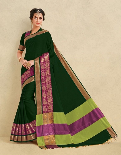 Arianna Emerald Green Cotton Designer Saree