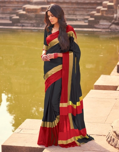 Aangi Blazing Black Festive Wear Cotton Saree