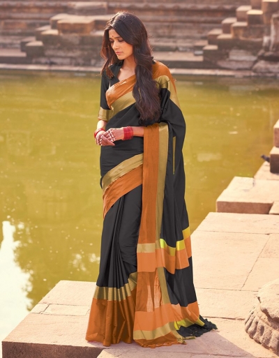 Aangi Twilight Black Festive Wear Cotton Saree