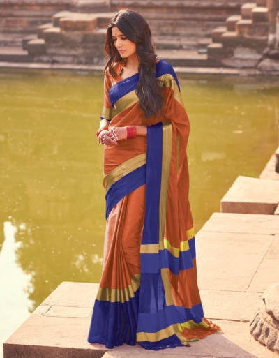 Aangi Rust Orange Festive Wear Saree