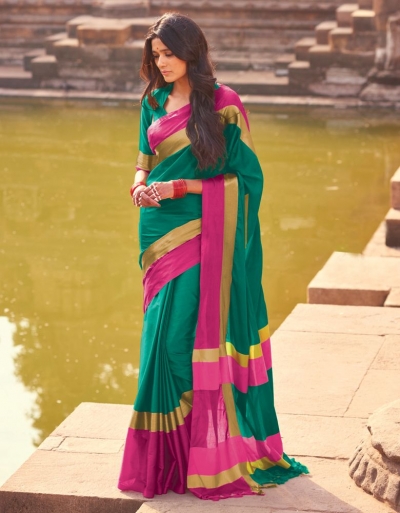 Aangi Ivy Green Festive Wear Cotton Saree