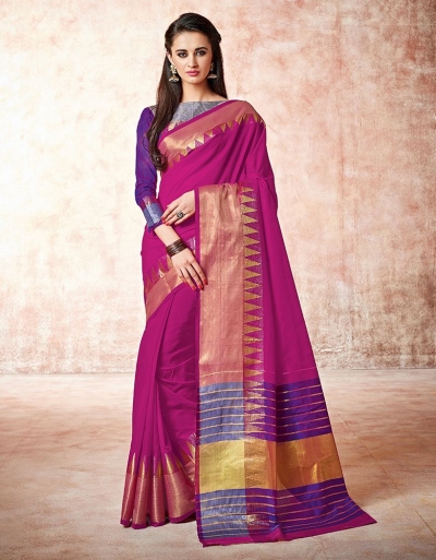 Gia thistle Pink Cotton Saree