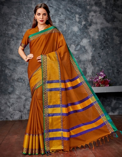 Meera Rust Orange Cotton Saree