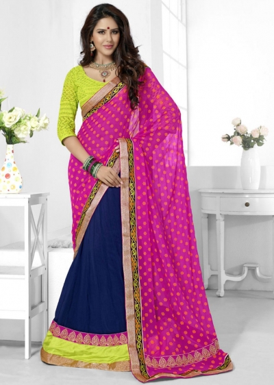 Blue Chiffon Border Worked Half n Half Lehenga Saree 46004