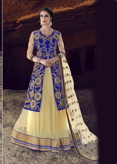 Off White Net Embroidered Circular Lehenga Choli 88008