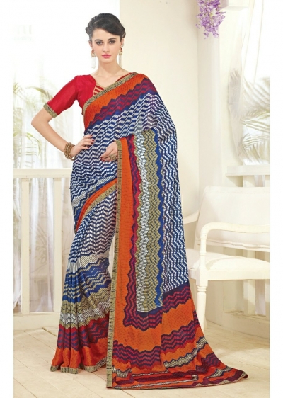 Multi Colored Printed Faux Georgette Saree 61006