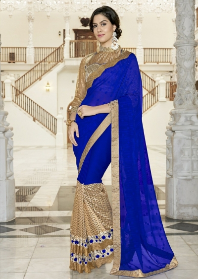 Blue Colored Border Worked Chiffon Festive Saree 97051