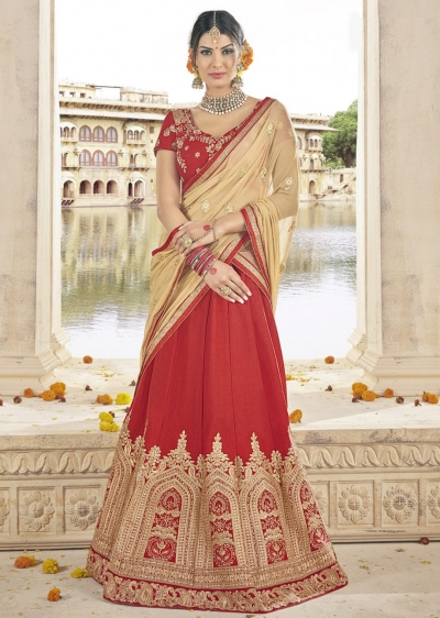 Red Colored Embroidered Art Silk Bridal Lehenga Choli 1311