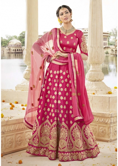 Magenta Art Silk Traditional Embroidered Lehenga Choli 1312