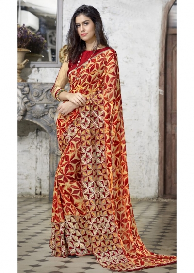 Multi Colored Printed Faux Georgette Saree 31118