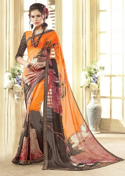 Multi Colored Printed Faux Georgette Saree 75045