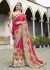 Pink Colored Embroidered Satin Net Wedding Saree 1047