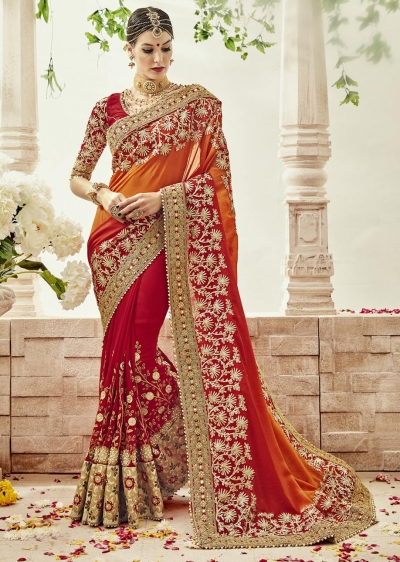 Red Georgette Embroidered Bridal Saree 1103