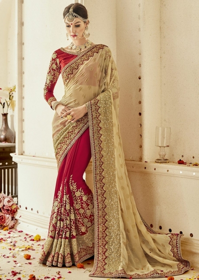 Red Georgette Embroidered Bridal Saree 1105