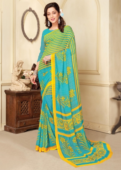 Green Colored Printed Faux Georgette Saree 89005
