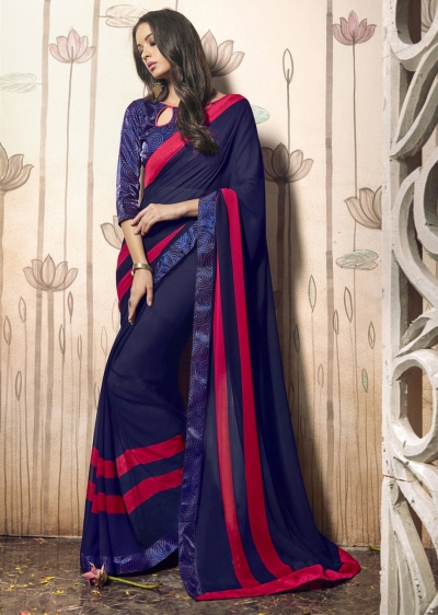 Blue Colored Printed Faux Georgette Saree 31031 