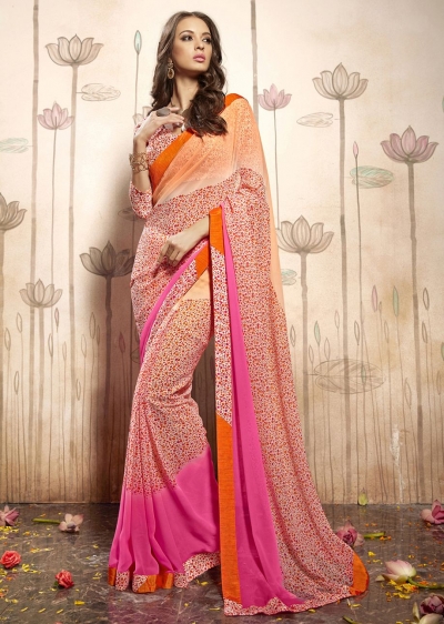 Multi Colored Printed Faux Georgette Saree 31033 