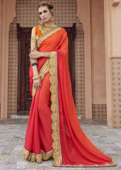 Pink Colored Border Worked Satin Partywear Saree 1804