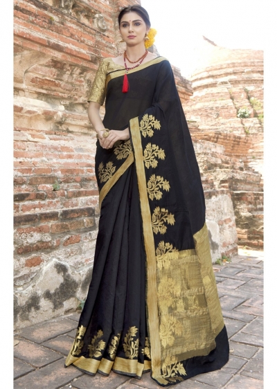 Black Colored Woven Art Silk Officewear Saree 5211