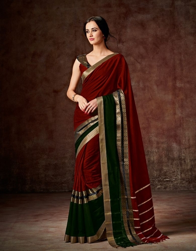 Charmi Current Red Festive Wear Cotton Saree