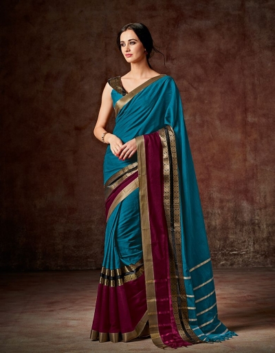 Charmi Peacock Blue Festive Cotton Saree