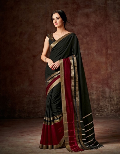 Charmi Smoky Black Festive Wear Cotton Saree